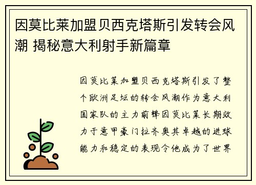 因莫比莱加盟贝西克塔斯引发转会风潮 揭秘意大利射手新篇章